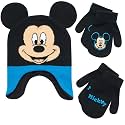 Disney Boys Mickey Mouse Winter Hat and 2 Pair Mitten or Gloves Set (Age 2-7)
