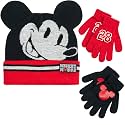 Disney Boys Mickey Mouse Winter Hat and 2 Pair Mitten or Gloves Set (Age 2-7)