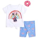 Disney Frozen Minnie Mouse Little Mermaid Elsa Princess Anna Peplum T-Shirt Shorts &amp; Scrunchie 3 Pc Set Infant to Big Kid