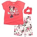 Disney Frozen Minnie Mouse Little Mermaid Elsa Princess Anna Peplum T-Shirt Shorts &amp; Scrunchie 3 Pc Set Infant to Big Kid