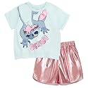 Disney Girls Crop Top T-Shirt and Metallic Shorts Outfit Set Toddler to Big Kid Sizes (2T - 14-16)