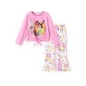 Disney Girls Outfits Long Sleeve Knot Front Shirt Flare Pants 2PC Clothes