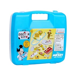 mickey mouse doctor set attache for kids - 8 piece medical kit with stethoscope light amp sound battery operated pretend play toy birthday gift for boys and girls age 3 years red