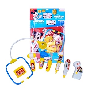 mickey mouse disney doctor kit for kids - 8 piece pretend play medical set with electronic stethoscope lights amp sounds - educational role play toy for toddlers and children age 3