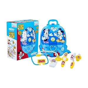 disney mickey theme backpack doctor gift set for kids - 8 pcs medical kit with interactive light amp sound stethoscope portable educational role play toy for boys amp girls ages 3