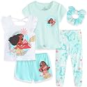 Disney Minnie Mouse Moana Little Mermaid Girls 5 Piece Set with 2 Tops, Leggings, Shorts &amp; Scrunchie for Toddlers &amp; Big Kids