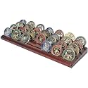 DisplayGifts Challenge Coin Display Stand 4 Row Wooden Holder Rack Case Holds 28 Coins Walnut Finish