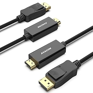 displayport to hdmi 6 feet gold-plated cable 2 pack avacon display port to hdmi adapter male to male black
