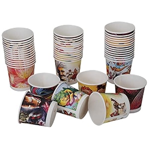 disposable color paper teacoffee cups pack of 100 -pieces - 150 ml - multicolor-printed