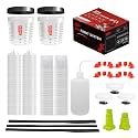 Disposable Paint Cups for Spray Gun 200 Micron,20 Ounce (600ml) Kit with 50 Cups and Lids with Strainer System for HVLP&LVLP,2 Hard Cups with Retainer Ring,20 Plugs,3 Caps,2 Adapters,1 Wash Bottle