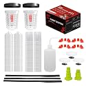 Disposable Paint Cups for Spray Gun,Mixing Cups 26 Ounce (800ml) Kit with 50 Cups and Lids with Strainer System for HVLP&amp;LVLP,2 Hard Cups with Retainer Ring,20 Plugs,3 Caps,2 Adapters,1 Wash Bottle