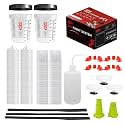 Disposable Paint Cups for Spray Gun,Mixing Cups 12 Ounce (350ml) Kit with 50 Liners and Lids with Strainer System for HVLP&amp;LVLP,2 Hard Cups with Retainer Ring,20 Plugs,3 Caps,2 Adapters,1 Wash Bottle