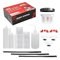Disposable Paint Cups for Spray Gun,Mixing Cups 6 Ounce (175ml) Kit with 25 Liners and Lids with Strainer System for HVLP&LVLP,1 Hard Cup with Retainer Ring,10 Plugs,3 Caps,1 Wash Bottle