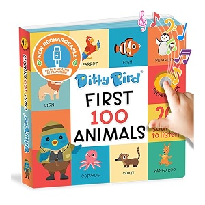 ditty bird 100 animals and 20 sounds to learn for vocabulary amp speech development usb-c rechargeable up to 9 hours playtime musical book with pictures easy-press buttons volume control 1-3 years