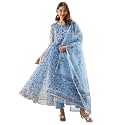 Divena Blue Floral Print Organza Anarkali Kurta