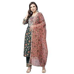 Divena Green Floral Printed Kurta Pant Set