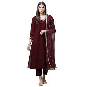 Divena Maroon Velvet hand work Kurta pant