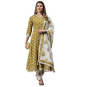 Divena Mustard Cotton Anarkali Kurta Pant Set