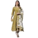 Divena Mustard Cotton Anarkali Kurta Pant Set