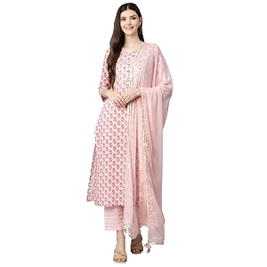 Divena Pink Cotton Straight Kurta Pant Set