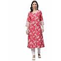 Divena Pink Floral Cotton Flex A-Line Kurta