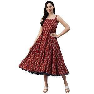 Divena Rayon Cream A-Line Floral Printed Midi