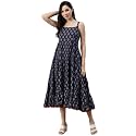 Divena Rayon Cream A-Line Floral Printed Midi