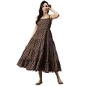 Divena Rayon Cream A-Line Floral Printed Midi