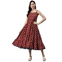 Divena Rayon Cream A-Line Floral Printed Midi