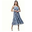 Divena Rayon Cream A-Line Floral Printed Midi