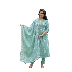 Divena Teal Green Cotton Pintuck Design Kurta