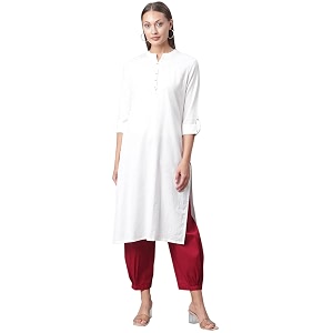 Divena White Cotton Straight Kurta