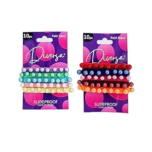 diversa pearl hair rubber bands  cotton designer hair ties  fancy polnytail holders for women  elastic occassional hair bands for women and girls light amp dark multicolors pack of 20 pcs - combo pack