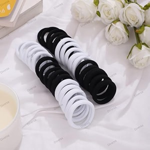 diversa seamless thick cotton hair rubber bands durable elastic ties ponytail holders hair accessories for women amp girls - white amp black pack of 30 pcs