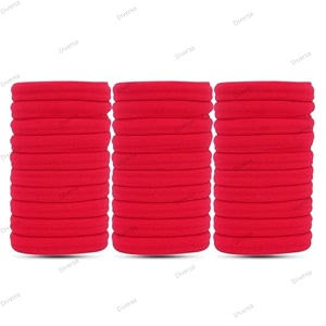 diversa seamless thick cotton hair rubber bands durable elastic ties ponytail holders hair accessories for women and girls - red pack of 30 pcs