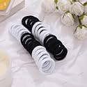 Diversa Seamless Thick Cotton Hair Rubber Bands, Durable Elastic Ties, Ponytail Holders, Hair Accessories for Women &amp; Girls - White &amp; Black (Pack of 30 Pcs)