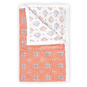 divine casa 120 gsm 100 cambric cotton jaipuri dohar single bed reversible ac blanket- peach fuzz 43 x 86 inchs tc - 120