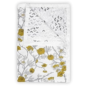 divine casa 120 gsm cotton dohar double bed cotton ac blanket reversible soft light-weight bed blanket - for mild winter floral green and white 80 x 86 inchs tc - 120