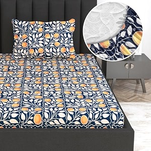 divine casa 144 tc 100 cotton fitted bedsheet for single bed  soft amp refreshing bedding with 1 pillow cover  198 x 92  25 cm - deep cobalt