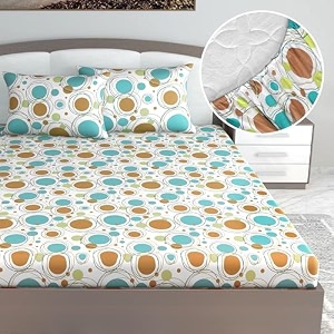 divine casa 144 tc polka dots white skin friendly 100 cotton double bed sheet queen size elastic fitted - 150 x 200 cm