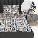 Divine Casa 144 TC 100% Cotton Fitted Bedsheet for Single Bed | Soft &amp; Refreshing Bedding with 1 Pillow Cover | (198 x 92 + 25) cm - Deep Cobalt