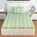 Divine Casa 144 TC 100% Cotton Single Bed Elastic Fitted Bedsheet | Floral Forest Green Design, Soft &amp; Durable for Comfortable Sleep