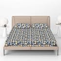 Divine Casa 144 TC 100% Cotton Deep Cobalt Floral King Size Elastic Fitted Bedsheet with 2 Pillow Covers | Elegant Double Bed Set for Bedroom - (185 x 200 + 25) cm