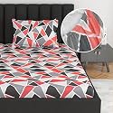 Divine Casa 144 TC 100% Cotton Abstract Print Red Single Fitted Bedsheet - 198 x 90 CM
