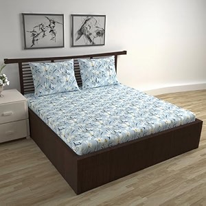 divine casa floret 100 cotton double fitted bedsheet  144 tc  deep pocket design  soft amp breathable fabric  durable amp easy care  200 x 150  25 cm water orchid