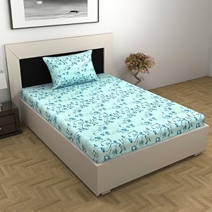 divine casa floret 100 cotton single fitted bedsheet  144 tc  deep pocket design  soft amp breathable fabric  durable amp easy care  198 x 92  25 cm winter fern