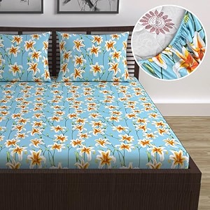 divine casa floret 100 cotton double fitted bedsheet  144 tc  deep pocket design  soft amp breathable fabric  durable amp easy care  200 x 150  25 cm wildflower charm