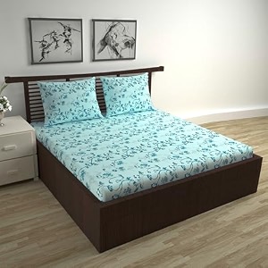 divine casa floret 100 cotton double fitted bedsheet  144 tc  deep pocket design  soft amp breathable fabric  durable amp easy care  200 x 150  25 cm winter fern