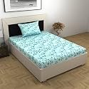 Divine Casa Floret 100% Cotton Single Fitted Bedsheet | 144 TC | Deep Pocket Design | Soft &amp; Breathable Fabric | Durable &amp; Easy Care | 198 x 92 + 25 CM, Winter Fern