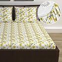Divine Casa Floret 100% Cotton Double Fitted Bedsheet | 144 TC | Deep Pocket Design | Soft &amp; Breathable Fabric | Durable &amp; Easy Care | 200 x 150 + 25 CM, Daffodil Yellow